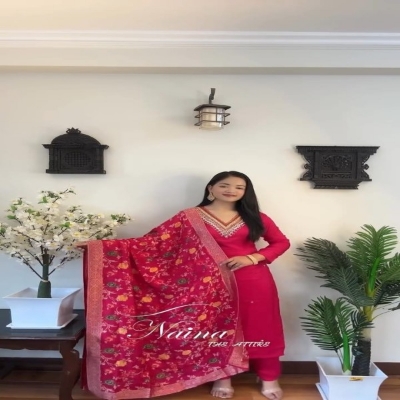 Picture of Cotton embroidery work nayra cut shalwar kameez 3 pice dress for girls(TP-1211)