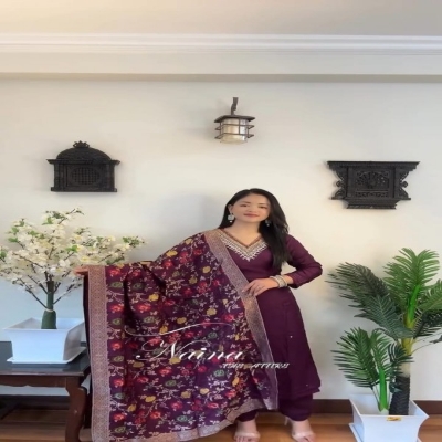 Picture of Cotton embroidery work nayra cut shalwar kameez 3 pice dress for girls(TP-1212)