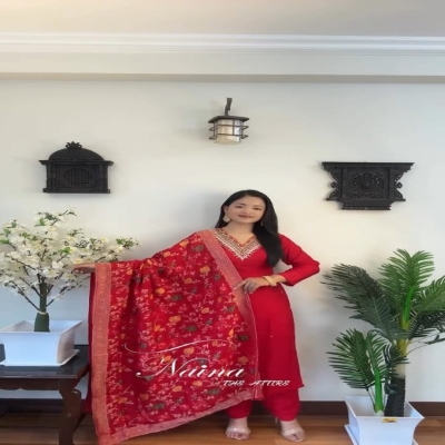 Picture of Cotton embroidery work nayra cut shalwar kameez 3 pice dress for girls(TP-1213)