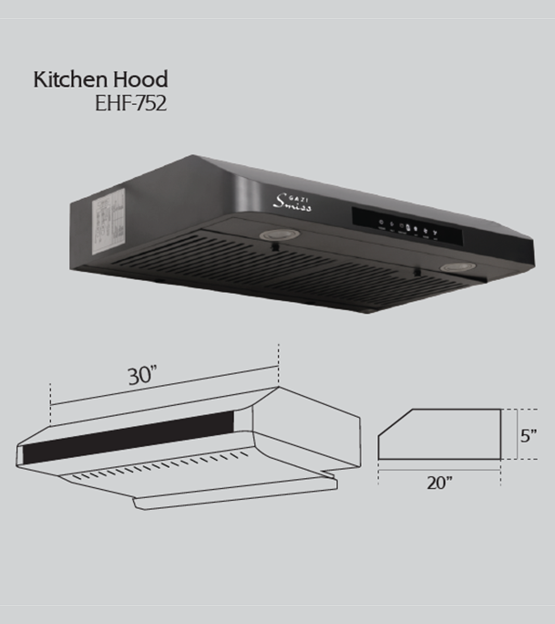 Buy Gazi Smiss Kitchen Hood with Hand Motion Sensor & Touch Switch EH-F752- 30 inch (Best Price) Online at Best Price