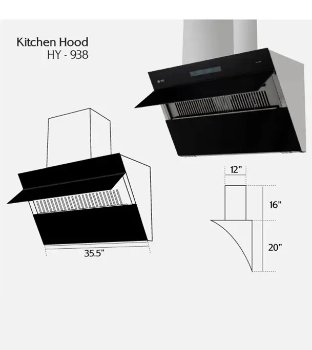 Buy Gazi Smiss Kitchen Hood with Hand Motion Sensor & Touch Switch amd High Speed 2800 RPM- HY-938- 35.5 inch (Best Price)   Online at Best Price