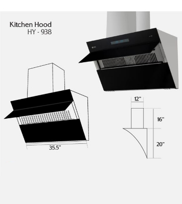 Buy Gazi Smiss Kitchen Hood with Hand Motion Sensor & Touch Switch amd High Speed 2800 RPM- HY-938- 35.5 inch (Best Price)   Online at Best Price