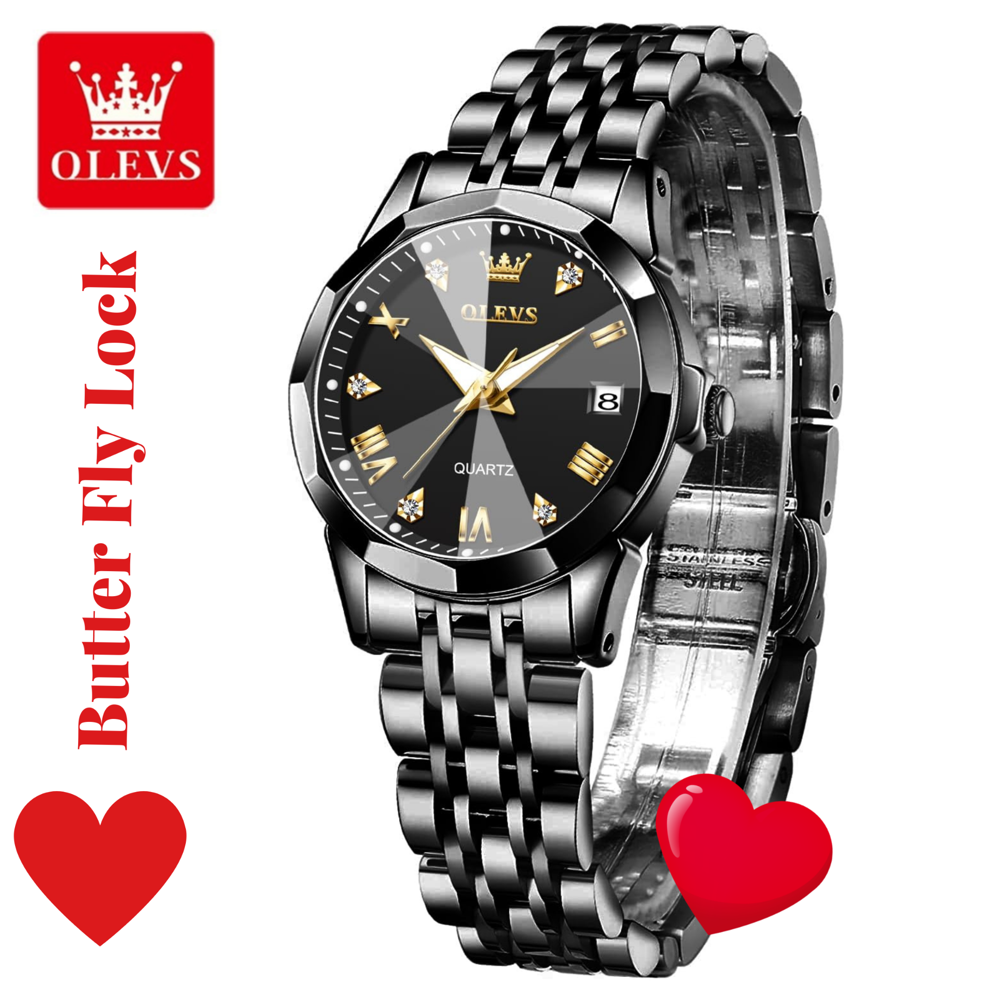 Buy Butter Fly Lock OLEVS Watch for Women - Black at Best Prices in Bangladesh