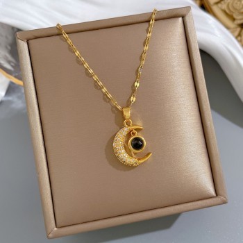 Buy Colorful Moon Shape Pendant Titanium Steel Necklace at Best Prices in Bangladesh