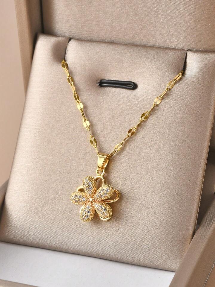 Buy Rotatable Five-Petal Flower Gold Plated Women's Necklace with Gift Box at Best Prices in Bangladesh