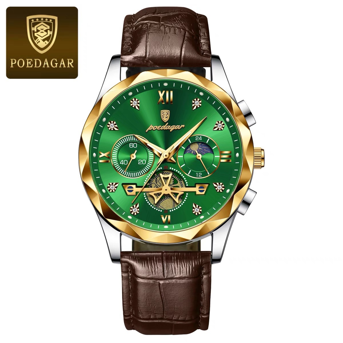 Picture of Poedagar Royal Emerald Prestige Timepiece with Diamond Hour Markers