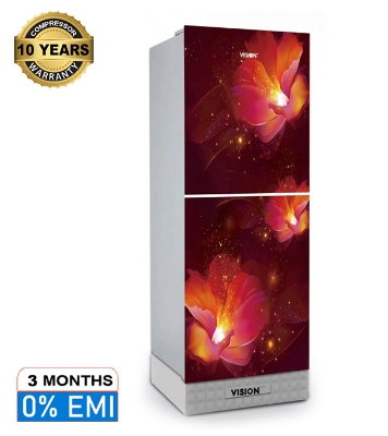 Buy VISION Glass Door Refrigerator RE-330 Liter Red Flower Bottom Mount at Best Price In Bangladesh