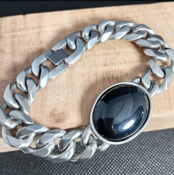 Picture of Salman Khan 14mm 316L Stainless Steel Bracelet – Black Stone