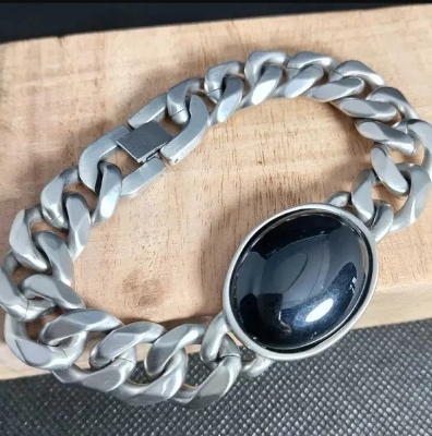 Picture of Salman Khan 14mm 316L Stainless Steel Bracelet – Black Stone