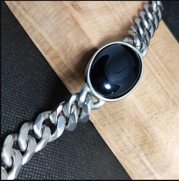 Picture of Salman Khan 14mm 316L Stainless Steel Bracelet – Black Stone