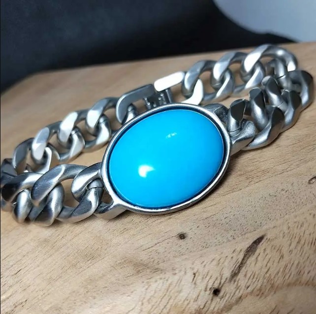 Picture of Salman Khan 14mm 316L Stainless Steel Bracelet – Black Stone