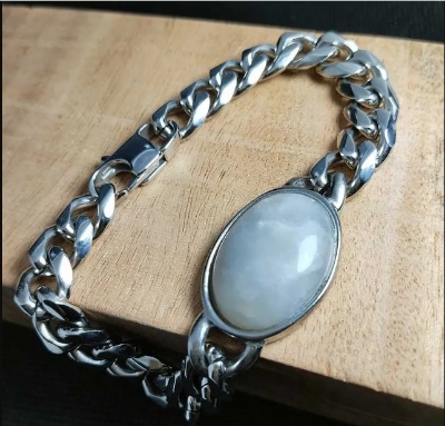 Picture of Salman Khan 8mm Stainless Steel Bracelet – White Stone