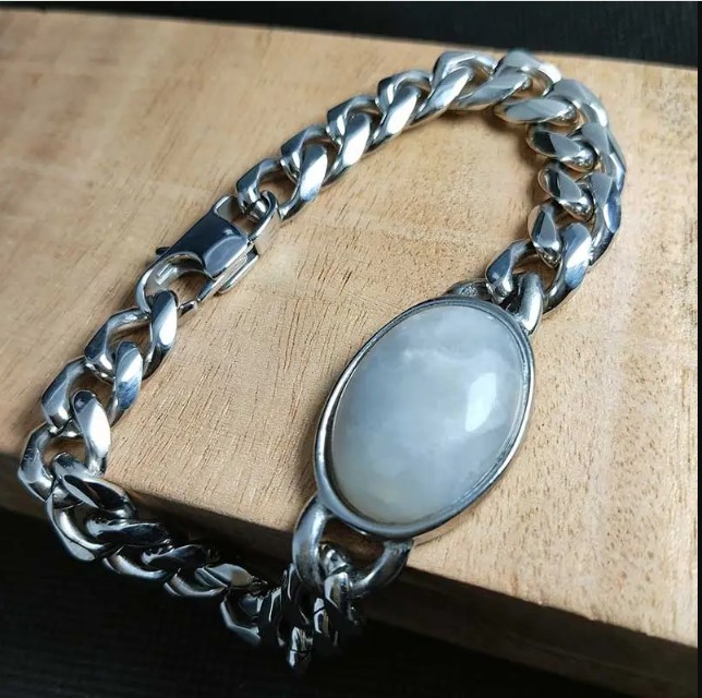 Picture of Salman Khan 8mm Stainless Steel Bracelet – White Stone