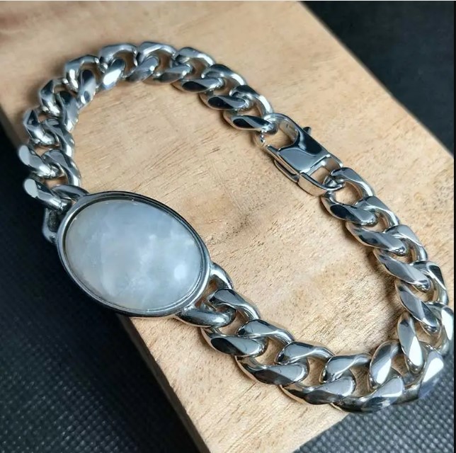 Picture of Salman Khan 8mm Stainless Steel Bracelet – White Stone