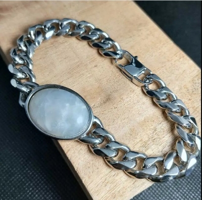 Picture of Salman Khan 8mm Stainless Steel Bracelet – White Stone