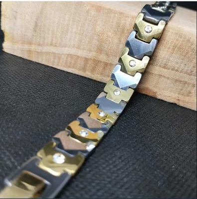 Picture of Silver Golden Diamond Cut Stone Ceramic Bracelet