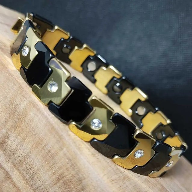 Picture of Black Golden Diamond Cut Stone Ceramic Bracelet