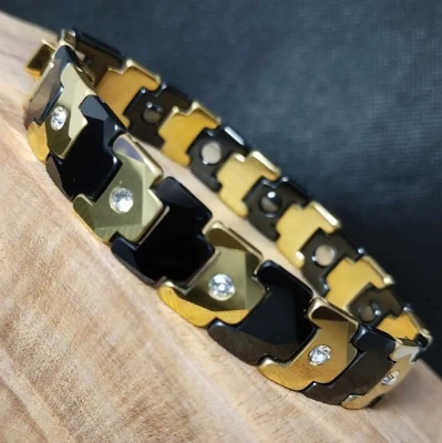 Picture of Black Golden Diamond Cut Stone Ceramic Bracelet