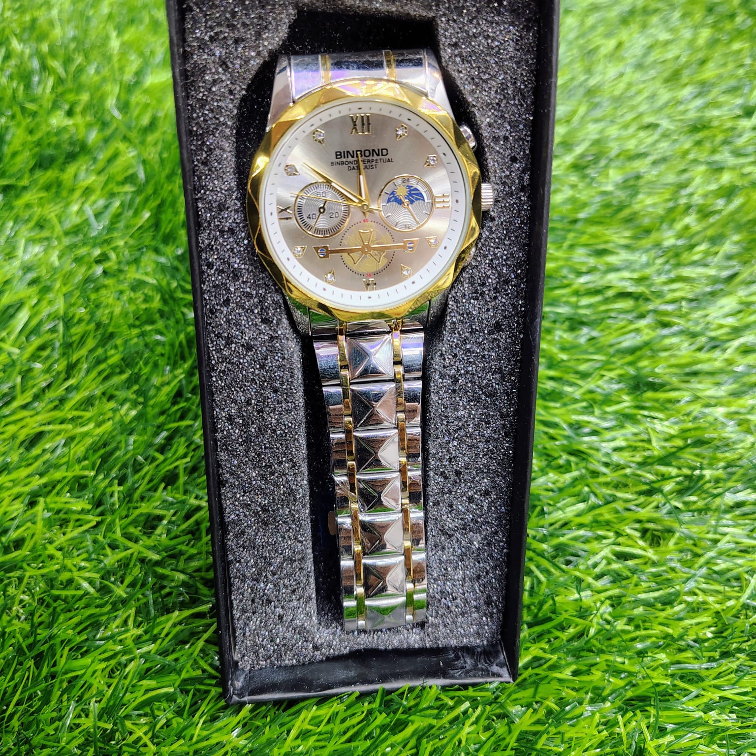 Buy BINBOND Quartz Watches Men’s Luxury Stainless Steel + Free Chain Cutter & Battery at Best Price In Bangladesh