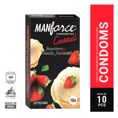 Picture of Manforce Cocktail Condom with Dotted Rings, Strawberry & Vanilla Flavoured- 10Pcs Pack(India)