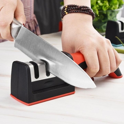 Picture of Kitchen 3-Segment Knife Sharpener Household Multi-Functional Hand-Held 3-Purpose Black Sharpening Stone