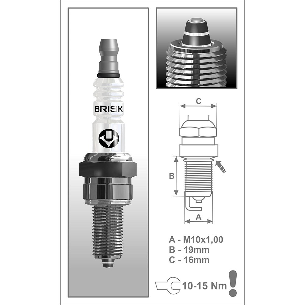 BRISK AR12ZS Multispark Premium Spark Plug for High End Motorcycle Long Thread 19 X 16 mm 1 Piece (Made in Czech Republic)