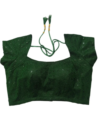 Picture of Green Color Semi Backless Blouse For Women