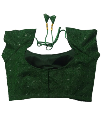 Picture of Green Color Semi Backless Blouse For Women