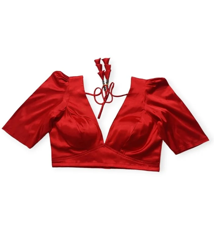 Picture of New Red Color Semi Backless Blouse For Girls