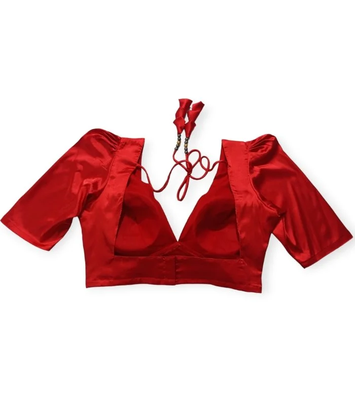 Picture of New Red Color Semi Backless Blouse For Girls
