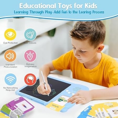 Picture of 2 in 1 Talking Flash Cards with LCD Writing Tablet for Kids, 224 Words Flash Cards for Kids, Speech Therapy Autism Toys, Educational Learning Toys Gifts for 3 4 5 6 Year Old