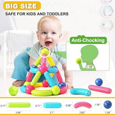 Picture of Learning Magnetic Sticks & Balls Building Blocks Kids Activities Toys for Toddlers, Educational Stem Learning Magnet Building Blocks,Kids Toys for 3+ 3 4 5 6 7 8 9 Years-  (36 Piece)