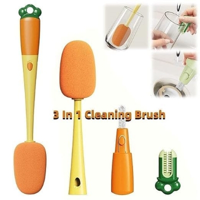 Picture of Cup Brush 3-in-1 Carrot Long Handle Household Multi-Function Cup Washing Brush Cleaning Creative Bottle Brush Cleaning Brush