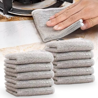 Picture of Stupefying Two Layer Non Scratch Dish Wash Cloth (5 Pack) Mesh Wire Cloth for Kitchen Reusable Non Scratch Wire Dish Cloth Multipurpose Dishwashing Rags for Wet and Dry Cleaning Scrubber Dish Cloth
