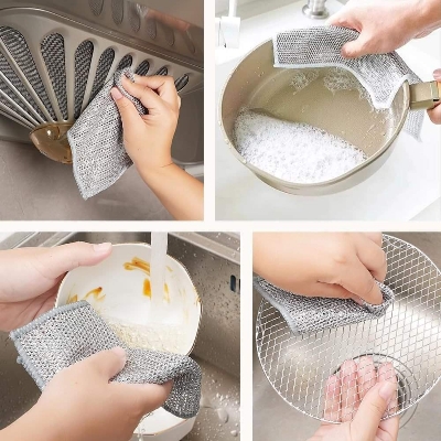 Picture of Stupefying Two Layer Non Scratch Dish Wash Cloth (5 Pack) Mesh Wire Cloth for Kitchen Reusable Non Scratch Wire Dish Cloth Multipurpose Dishwashing Rags for Wet and Dry Cleaning Scrubber Dish Cloth