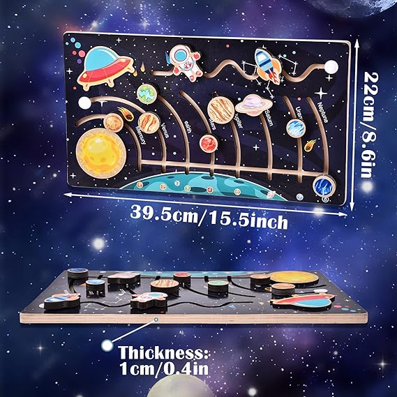 Picture of Wooden Solar System Maze Board Educational Toy Montessori Slide Puzzle Eight Planet Matching Game Sensory Thinking Learning Toys