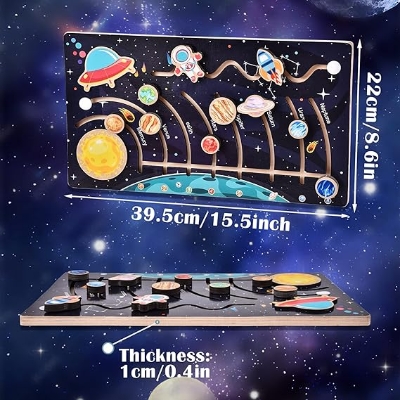 Picture of Wooden Solar System Maze Board Educational Toy Montessori Slide Puzzle Eight Planet Matching Game Sensory Thinking Learning Toys