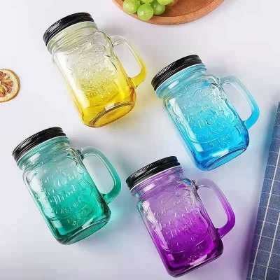 Picture of Juice Glass Straw Jar with Lid and Straw Summer Ice Cream Fruit Cold Drinking Water Jars Cold Coffee Juice Cup Glass Mason Jar 500 ml - Coffee Mug