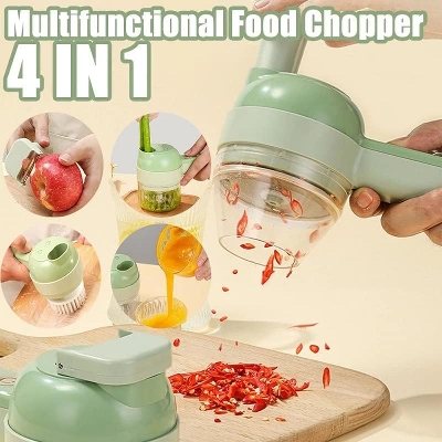 Picture of 4 in 1 Portable Electric Vegetable Cutter Set Wireless Food Processor for Garlic Pepper Chili Onion Celery Ginger Meat with Brush