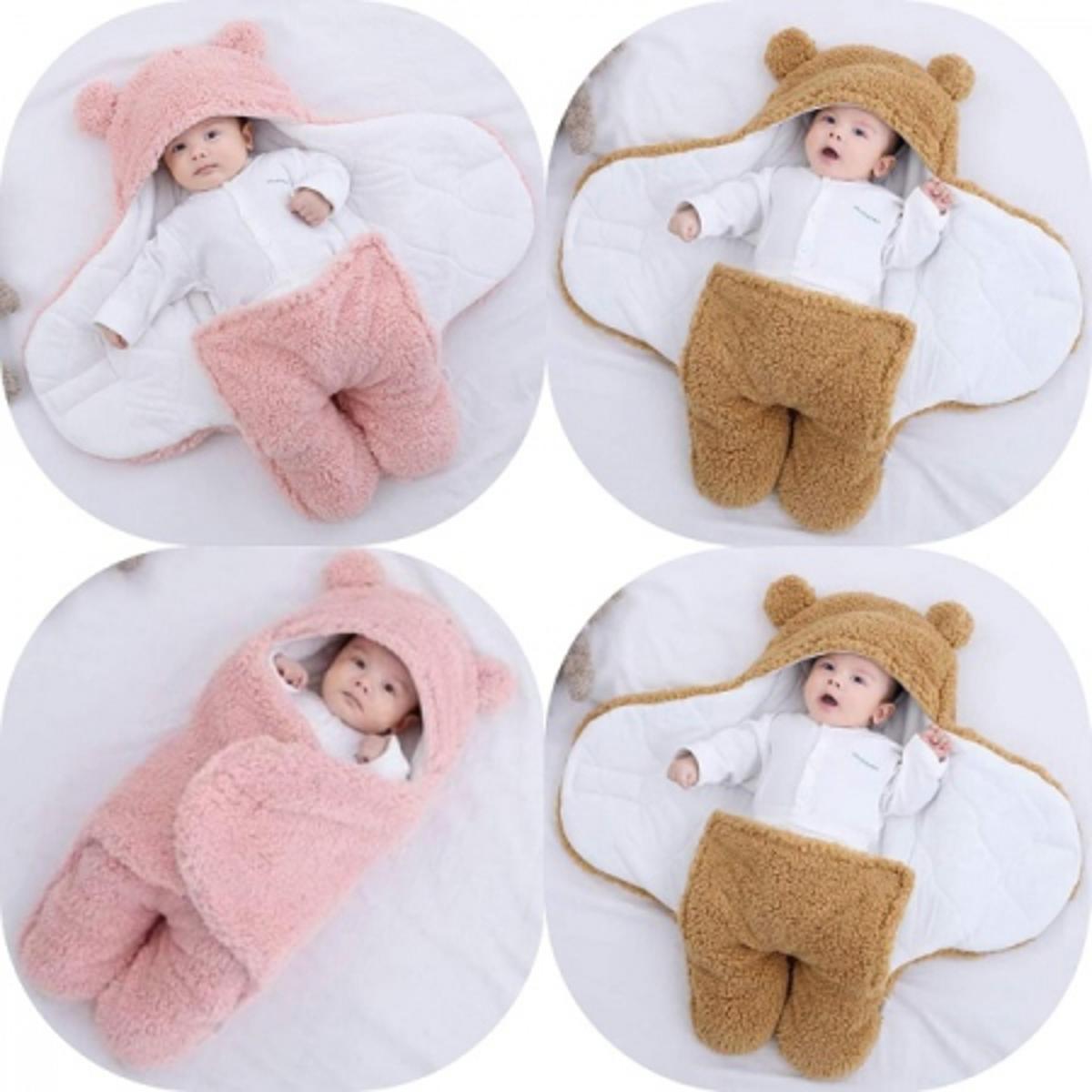 Picture of Newborn Outdoor Windproof Plush Solid Colour Soft Baby Hold Blankets Infant Cocoon Wraps Cotton Winter Sleeping Bag Multicolor
