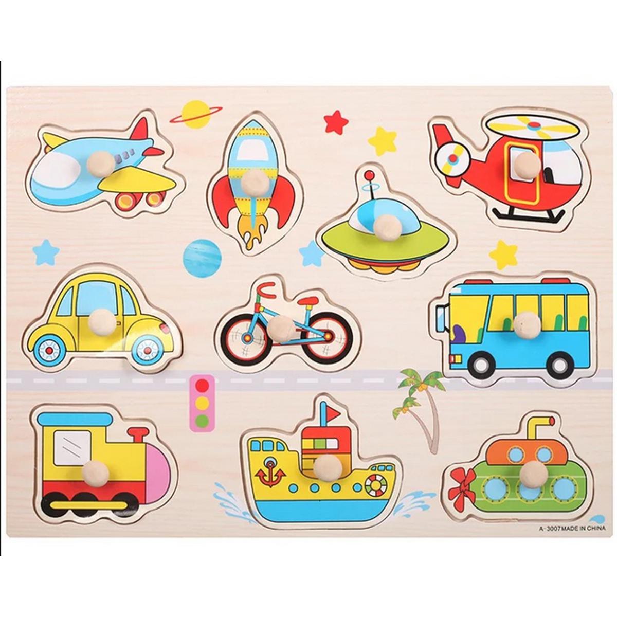 Picture of Children Montessori Educational Wooden Jigsaw Puzzle Toy Hand Grab Board Set- Transport