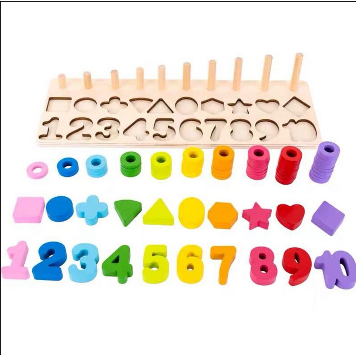 Picture of Wooden Number Puzzle Sorting Montessori Toys for Toddlers - Shape - Baby Toys