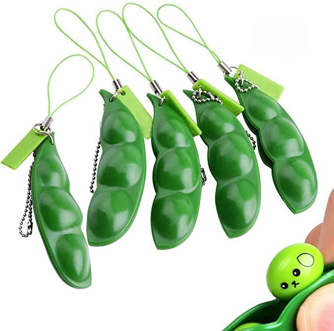 Picture of 1 Pieces Fidget Bean Toy Funny Facial Expression Bean Fidget Toy Soybean Extrusion Bean  Soyabean Keychain Keyring for Boys  Girls Adults Release Stress and Anxiety