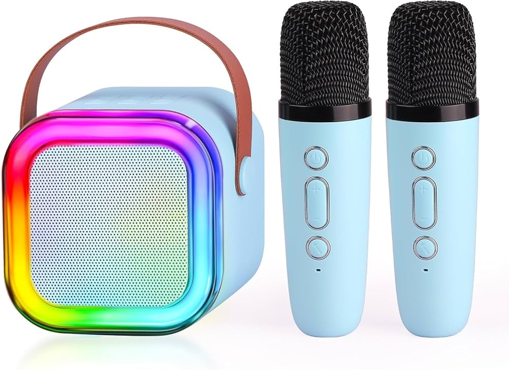 Picture of K12 Dual Microphone Karaoke Bluetooth Speaker RGB Light Two 5W Speakers Sound Subwoofer Boombox Support Multiple Input Modes