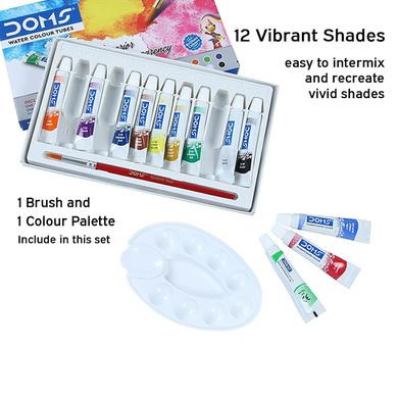 Buy Doms Water Colour Paint 12 Color Tubes box 1pc Brush 1pc Palette for Water Painting  at Best Prices in Bangladesh