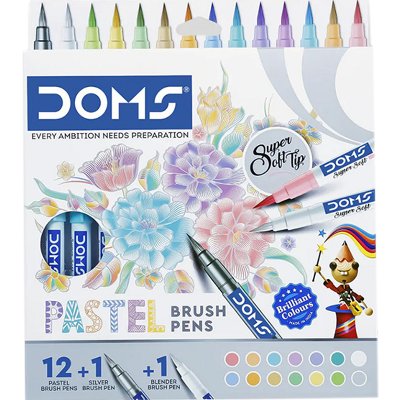 Buy doms-super-soft-tip-pastel-shades-brush-pen-set-12-pastel-shades-1-silver-shade-1-blenderat Best Prices in Bangladesh