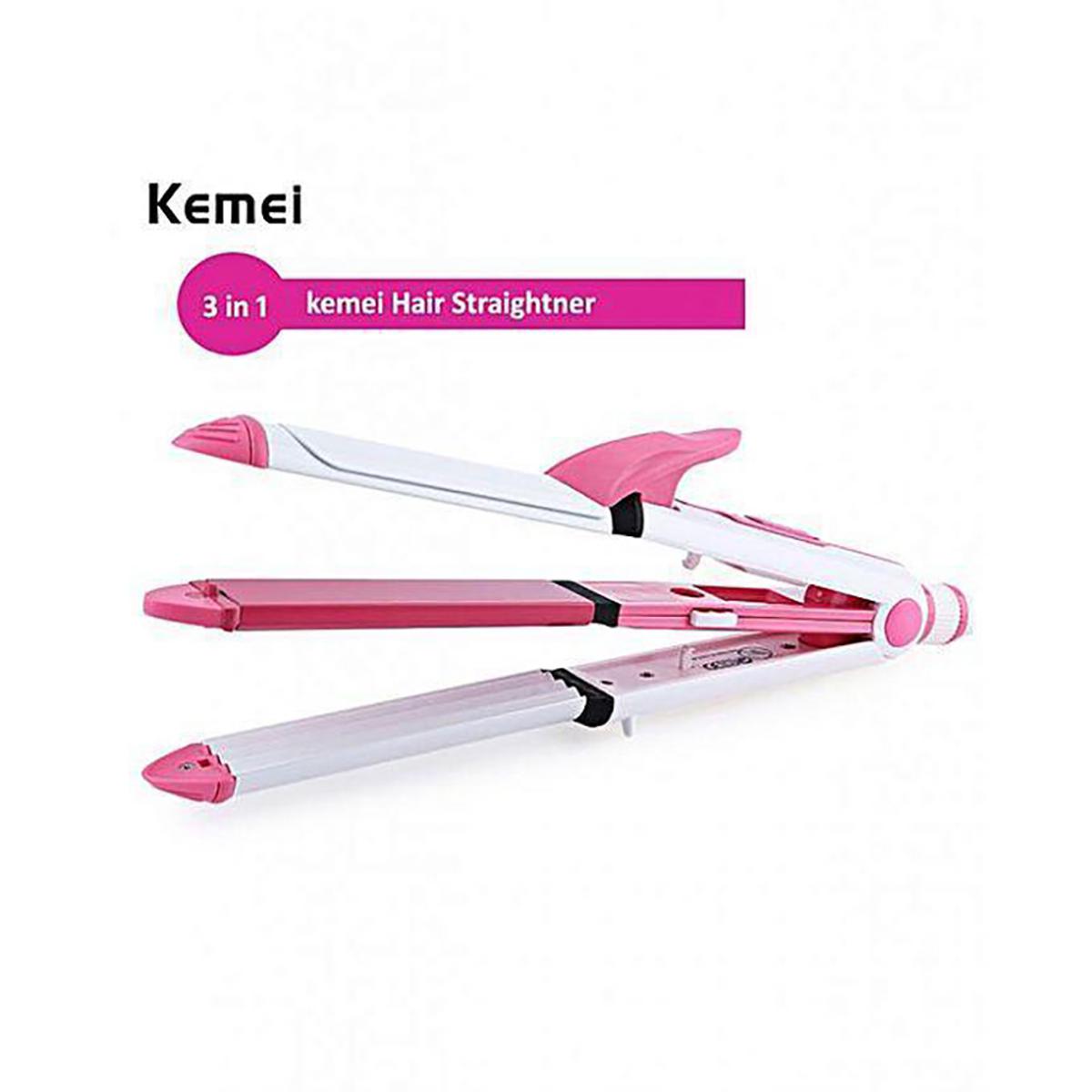 Picture of Kemei KM 1291 Ceramic Professional 3 in 1 Electric Hair Straightener Curler Styler and Crimper