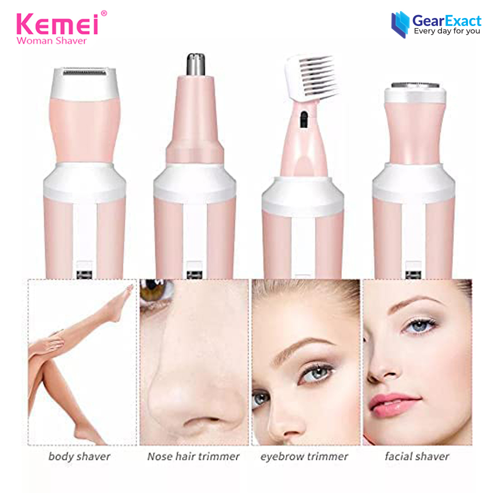 Picture of Kemei KM-3024 Multifunctional 4 in 1 Face, Eyebrow, Nose, & Lady Shaver for Women