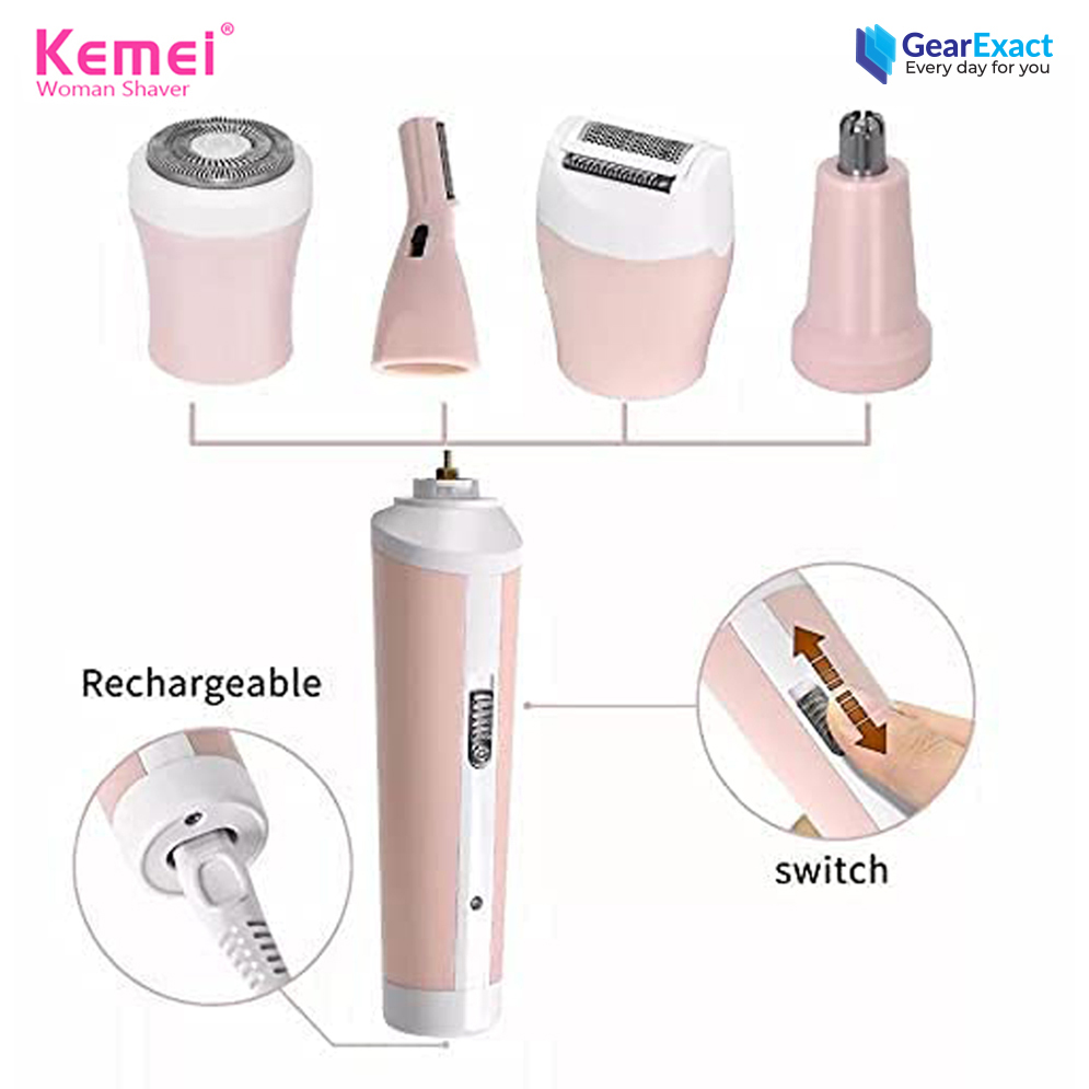 Picture of Kemei KM-3024 Multifunctional 4 in 1 Face, Eyebrow, Nose, & Lady Shaver for Women