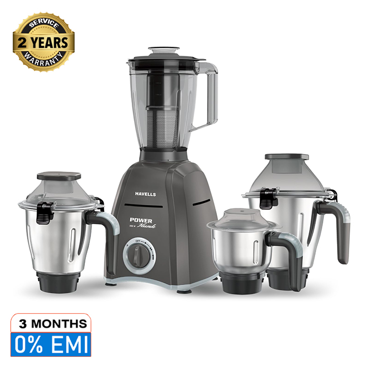 Buy Havells Power Hunk 4 Jars 800 watt Mixer Grinder with 3 Wider mouth Stainless Steel Jar, Hands Free operation, SS-304 Grade Blade Grey Online